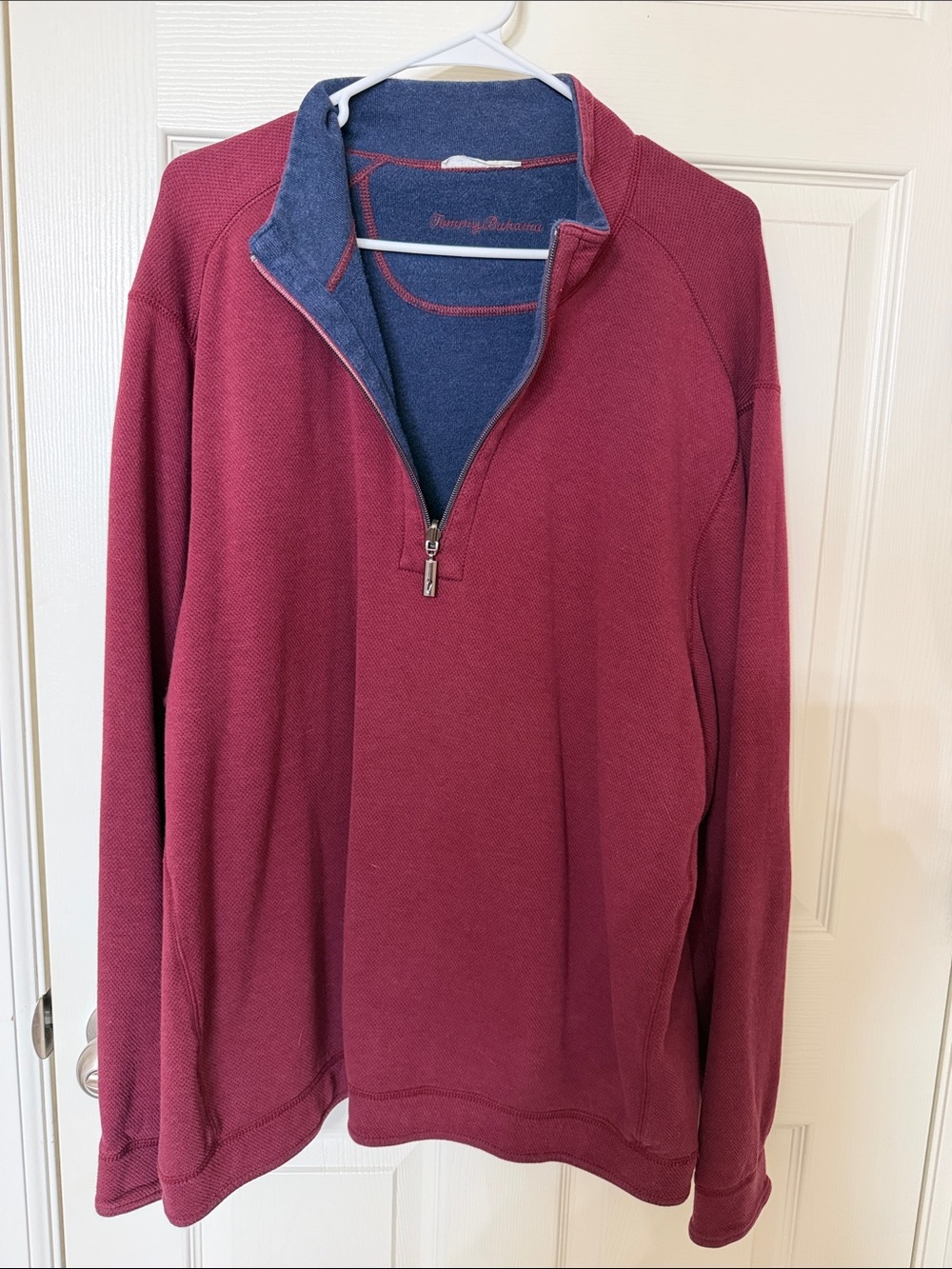 Tommy Bahama Men's Zip-Neck Sweater in Burgundy with Navy Trim